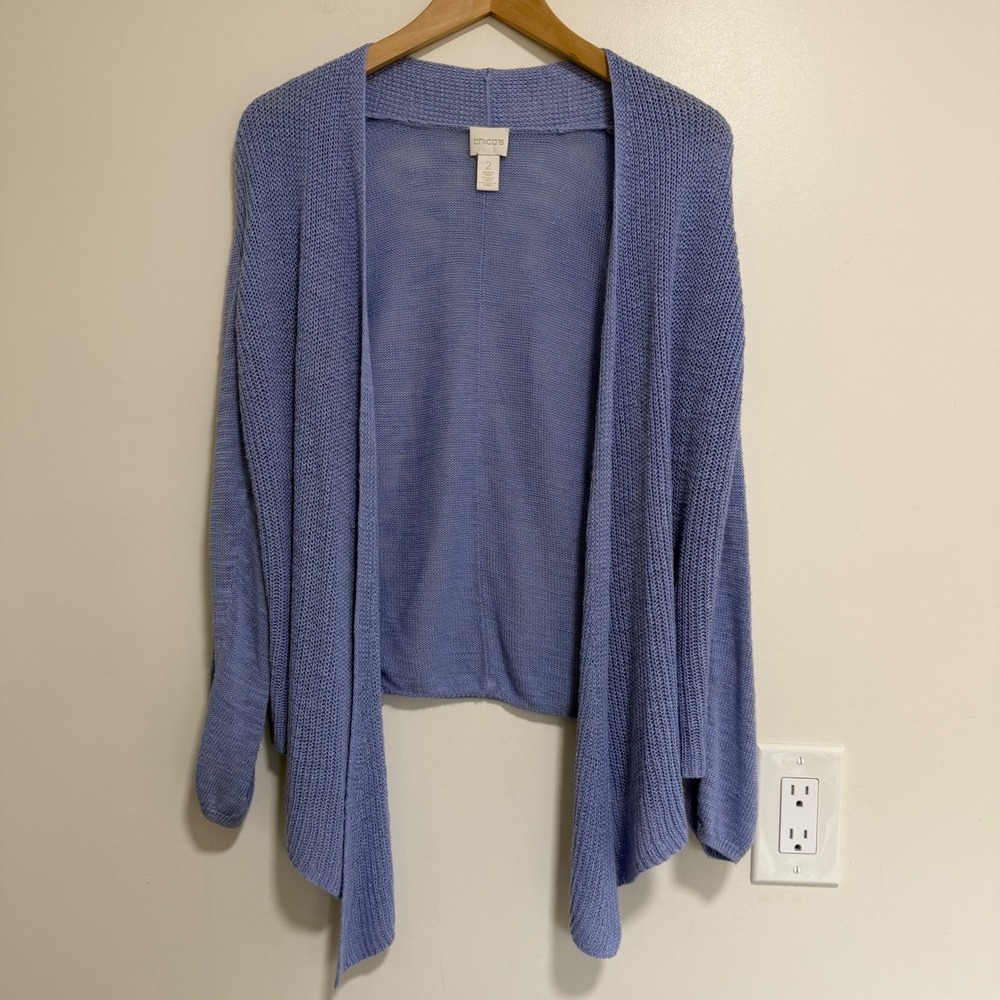 Chico's Open Front Cardigan Sweater Women 2 Periwinkle Blue Drape Shimmer